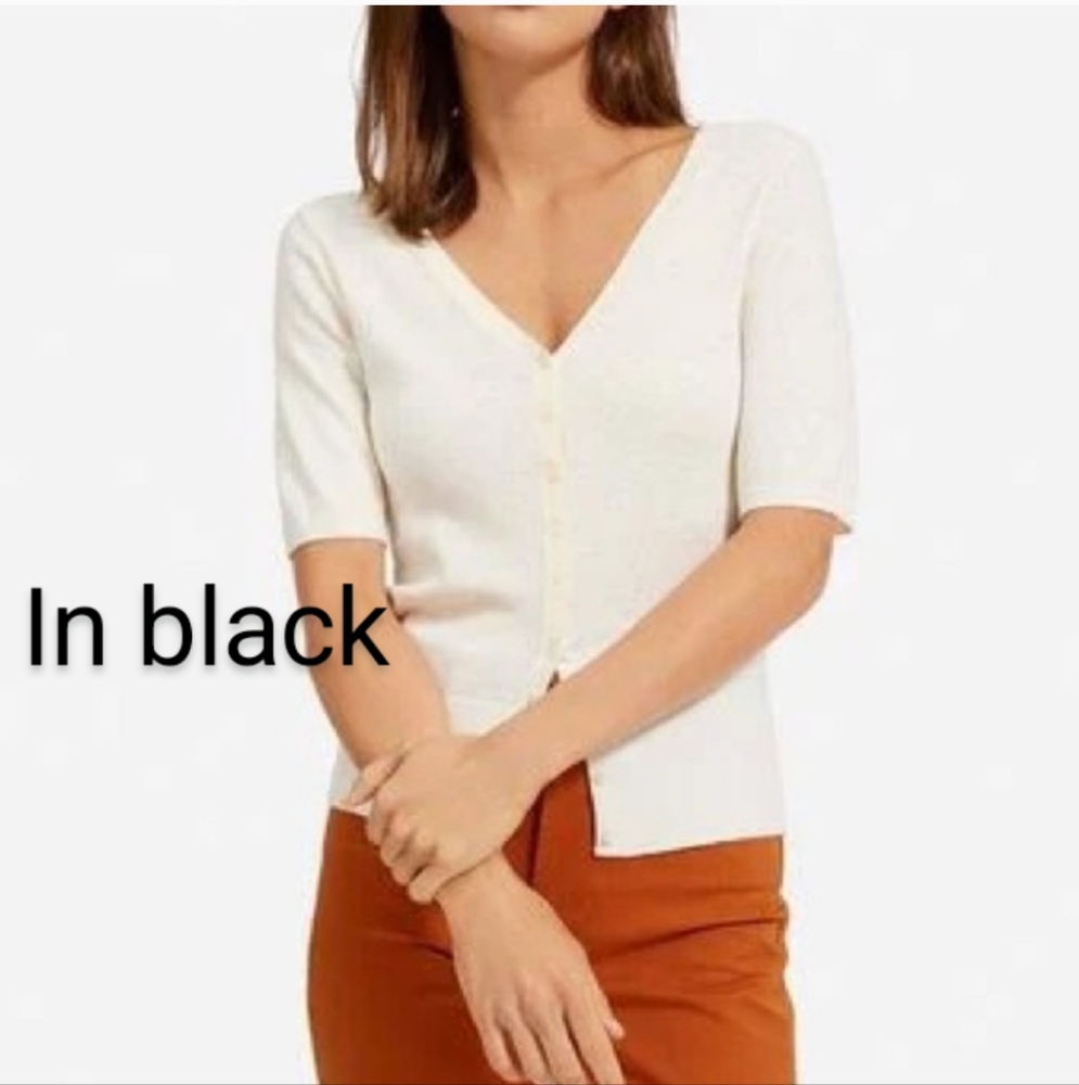 Everlane Cotton-Merino Wool Short Sleeve Cardigan